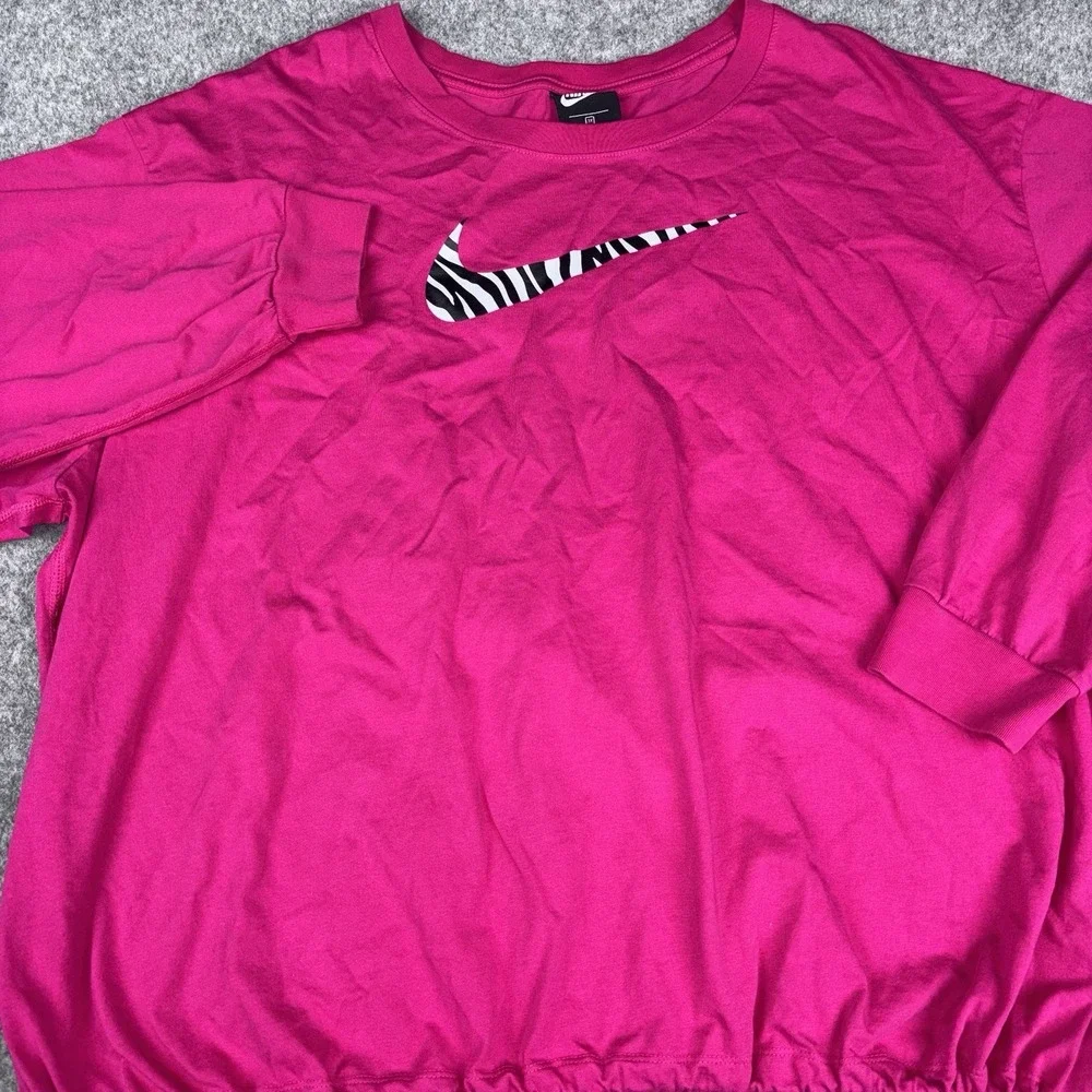Nike Sweatshirt Womens 3XL Pink Pullover Swoosh Logo Zebra Cropped Drawstring